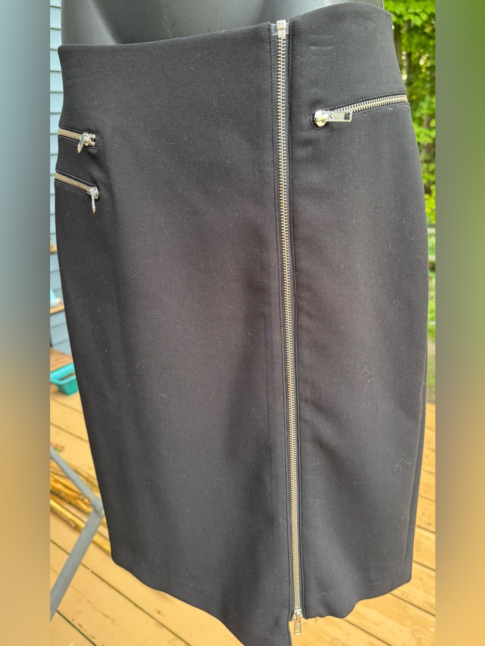 Trouvé Black Pencil Skirt with Silver Zipper Accents